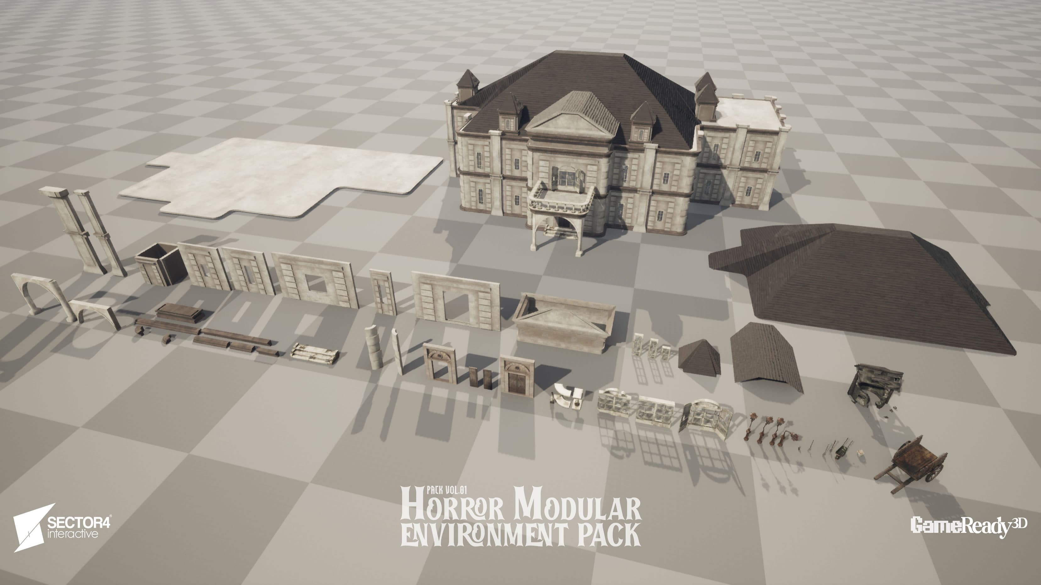 Horror Modular Environment Pack – Mansion, Barn & Creepy Props (With Demo Scene) - Gallery Image 2